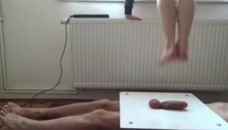 Total destruction and cockcrush my manhood with barefeet jumping