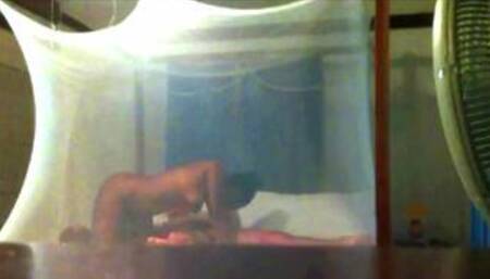 28_Black wife's honeymoon, ass slapped and sucking on canopy bed on hiddencam!