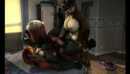 Futa red panda having fun with Futa deer HD by h0rs3