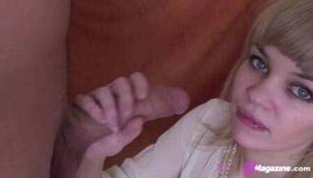 Young Russian Short Haired Amy Days Sucks & Foot Fucks Cock!