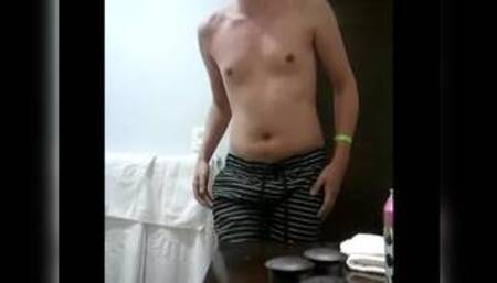 desperate guy pissing on himself and cumming