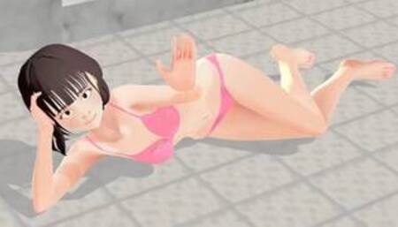 Toyota Nono Animation girl shakes her big tits with pink bikini.【hentai】
