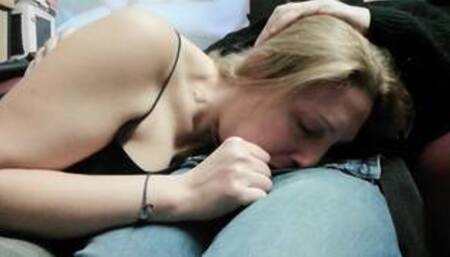 The door bell is ringing.. suck deeper and make me cum, bitch!