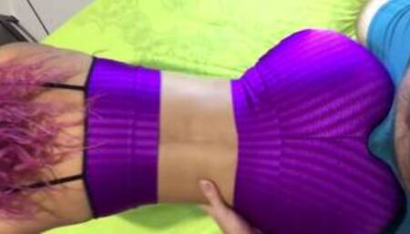 Dry humping in shiny leggings make him cum in underwer