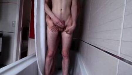 Hot young hung twink being fucked bareback in the shower