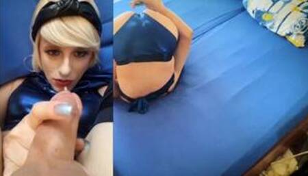 Crossdresser self facial and swallowing