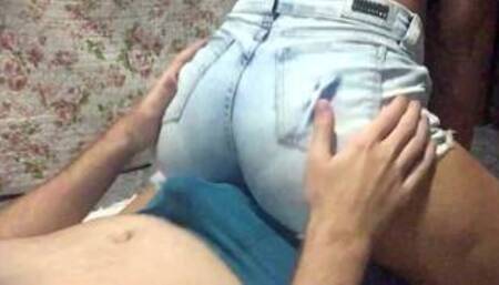 Dry Humping in jeans shorts and Handjob cum in pants Clothed Sex Romantic Couple