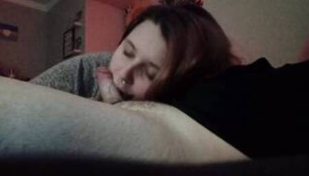 Sucking Bf's Cock while he Watches Porn
