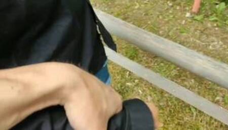 Stranger Brunette in the Public Park Accepts to Touch that Cock for $10. (Risky)