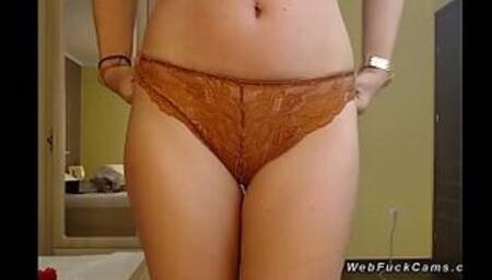 Blonde amateur changing panties on cam