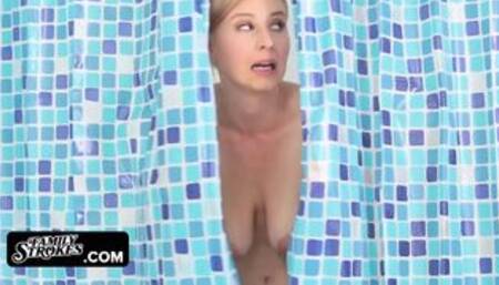 Family Strokes - Stepson Shares Shower With His Sexy Stepmom