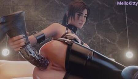 Lara Croft Fucks Monster Cock Dildo - Anal Creampie