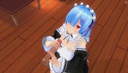 3D HENTAI Rem jerks off your cock until you cum on her face