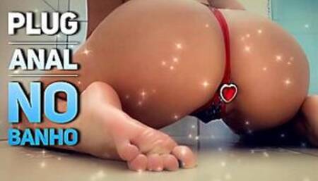 Naughty hot latina teasing in the shower anal buttplug