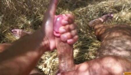 SITTING ON NATURE PUBLIC STROKE LUBED EGDE DOUBLE CUM