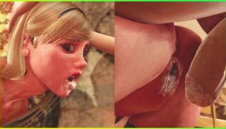 3D Shemale Aunt and her StepSon fucked Girl in all Holes and CUM in Pussy and Mouth - Hot Futanari