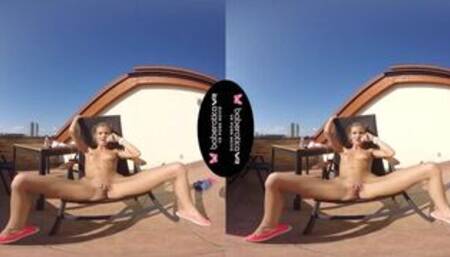 Solo girl, Sarah Kay is masturbating and moaning, in VR