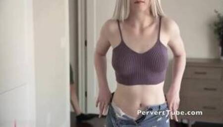 Dirty and perv Blonde girl seduces a guy for creampie sex