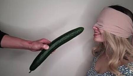 Blindfolded dumb step sister tricked into sucking my dick and swallowing cum with the taste game