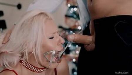 Xmas Facefuck Blonde Slave Training in Mouth Spreader