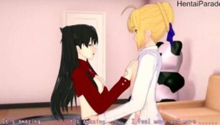 Threesome with Saber and Tohsaka Rin Fate [Hentai 3D]