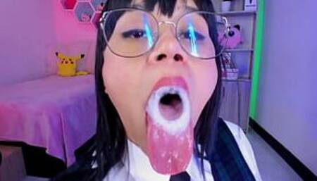 Lila Jordan plays with frothy saliva