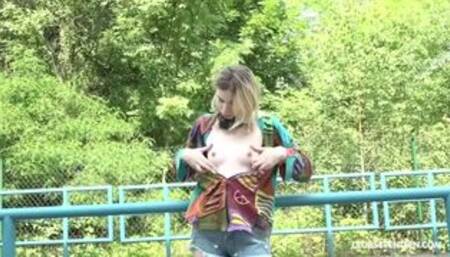 Teen Starts Fingering in the Park While Listening to Music