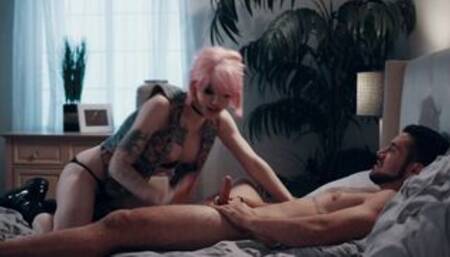 Pink haired trans barebacked by stepbro