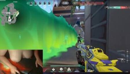 Gamer girl playing with big boobs while playing video game