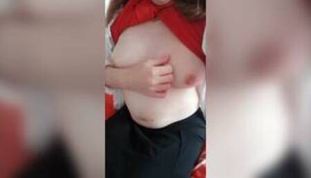 Handicapped touches her slutty little tits