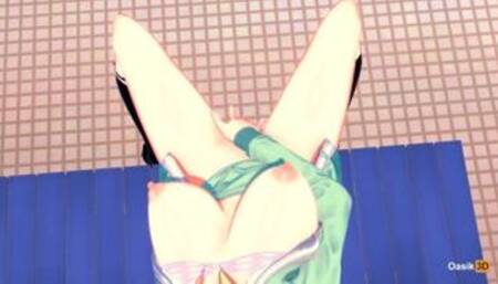 Hentai girl masturbates in public shower 3D