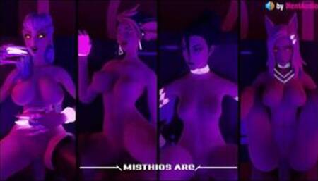 Kida Pop Stars Orgy (league of legends) Evelynn, Ahri, Akali 3d animation with sound