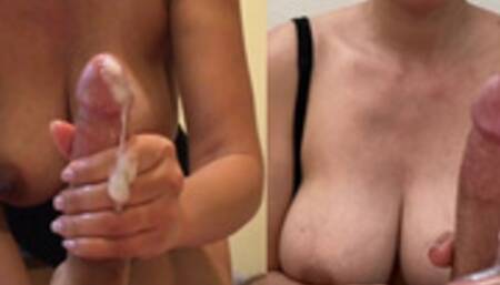 Huge cumshot handjob compilation - big creamy loads and hot tits