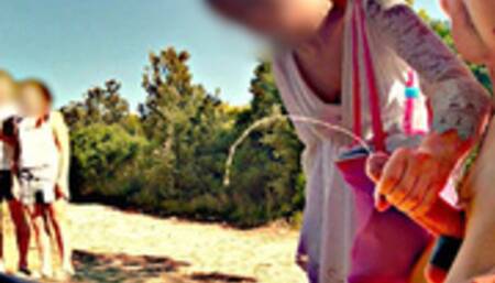 BEACH ADVENTURE: cock exposed to people and a nasty woman makes me cum