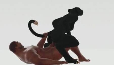 Furry kitty and dark-skinned muscular man | Wild life