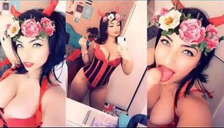 Safadinha brunette doing self strip devil, sucking and enjoying tasty with vibrator, panties all wet