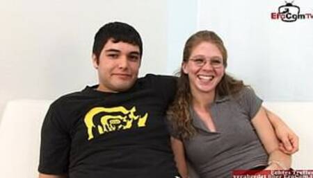 Skinny Wife with glasses fucks a BBC infront of the cuckold