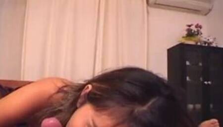 Japanese teen schoolgirl Yuma Nakata sucks cock Uncensored