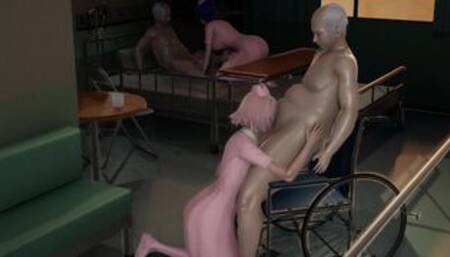 Sakura & Konan nurse teraphic in heriatric therapy with two old men