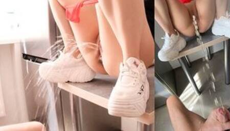 I pee on my pervert step brother in my dad kitchen