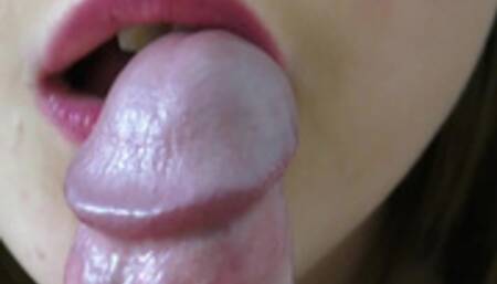 Slowly licked and suck my dick sexy Red Lips the Best Blow Job