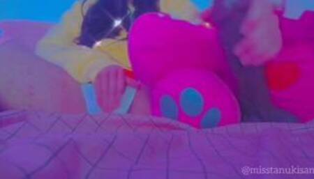 Amateur asian teen 18 masturb with her plushie and gives him a handjob uncensored BBC big dildo