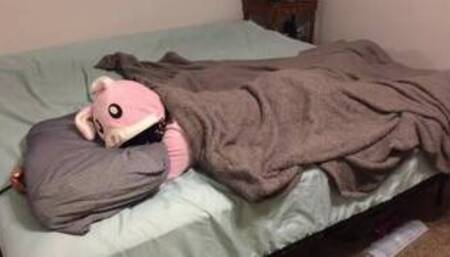 Bunny onesie tied up and fucked in bed