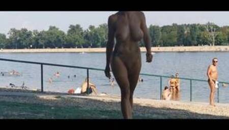 Milf Lilly completely naked on public beach asking for lighter