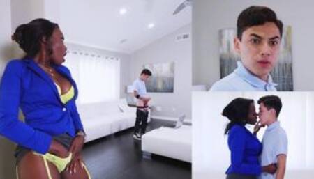 Black Stepmom Osa Lovely Catches Juan El Caballo Loco Wanking His White Willy