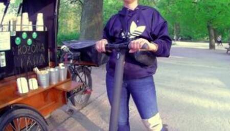 Student meets hot wife in the street and takes her home, scooter, public park, cumshot in mouth