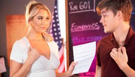 Blonde teacher Jordan Maxx wants to help her student achieve success...and erections