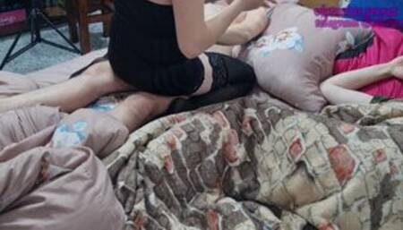 wife talking to husband and taking her friend's cock part 1