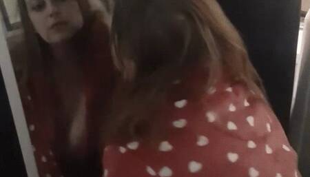 smoking in front of the mirror