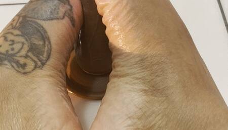 Beautiful Ebony soles giving bbc footjob with Joi